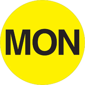 Circle Days of the Week Labels, "MON", 2", Fluorescent Yellow