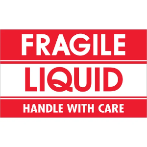 Fragile Shipping Labels - Liquid | Handle With Care, Red / White, 3 x 5"