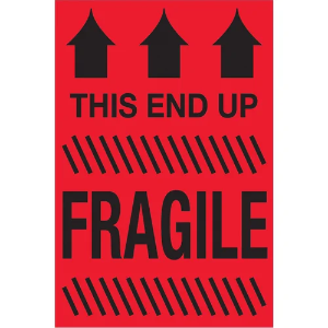 Fragile Shipping Labels - This End Up | Fragile, Red, 2 x 3"