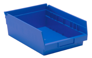 Plastic Shelf Bins, 8 3/8 x 11 5/8 x 4", Blue