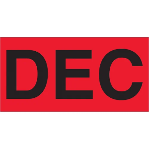 Months of the Year Labels, "DEC", 2 x 3", Fluorescent Red