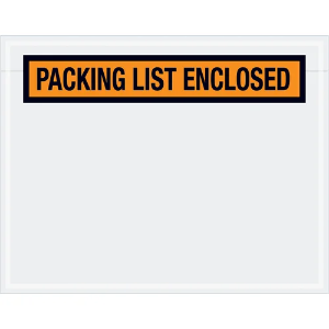 "Packing List Enclosed" Envelopes - Orange, 7 x 5 1/2"