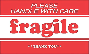 Fragile Shipping Labels - Please Handle With Care | Fragile | Thank You, Red / White, 3 x 5"