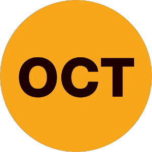 Circle Months of the Year Labels, "OCT", 2", Fluorescent Orange