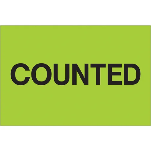 Inventory Control Labels, "COUNTED", 2 x 3", Fluorescent Green