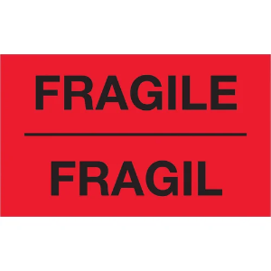 Bilingual Shipping Labels - Fragile, 3 x 5", Red