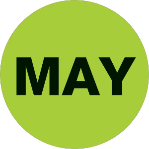 Circle Months of the Year Labels, "MAY", 2", Fluorescent Green