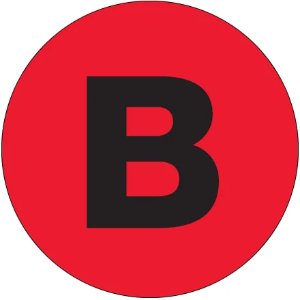 Inventory Control Circle Letter Labels, "B", 1", Fluorescent Red