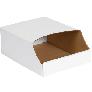 Stackable Corrugated Bin Boxes, 9 x 12 x 4 1/2", White