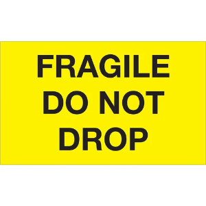 Fragile Shipping Labels - Fragile | Do Not Drop, Yellow, 3 x 5"