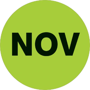 Circle Months of the Year Labels, "NOV", 2", Fluorescent Green