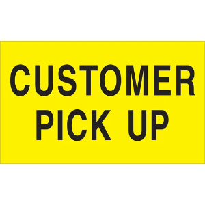 Handling Labels - Customer Pick Up, Fluorescent Yellow, 3 x 5"