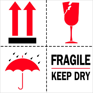 International Safe Handling Labels - Fragile Keep Dry, 4 x 4"