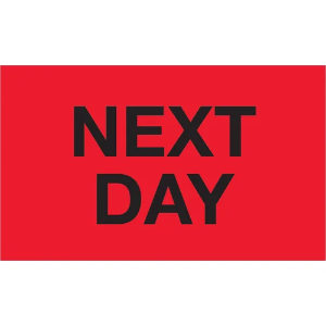 Handling Labels - Next Day, Fluorescent Red, 3 x 5"