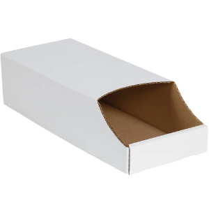 Stackable Corrugated Bin Boxes, 7 x 18 x 4 1/2", White