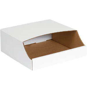 Stackable Corrugated Bin Boxes, 12 x 12 x 4 1/2", White