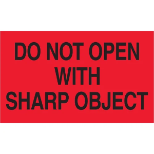 "Do Not..." Shipping Labels - Do Not Open With Sharp Object, Red, 3 x 5"