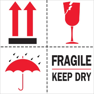 International Safe Handling Labels - Fragile Keep Dry, 4 x 4"