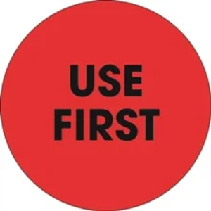 Circle Inventory Control Labels, "USE FIRST", 2", Fluorescent Red