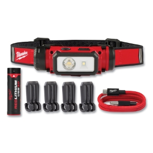 Milwaukee Hard Hat Headlamp, Rechargeable, Red/Black