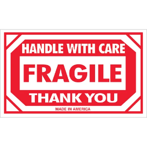 Fragile Shipping Labels - Fragile Handle With Care Thank You, Red / White, 3 x 5"