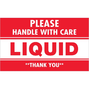 Fragile Shipping Labels - Please Handle With Care | Liquid | Thank You, Red / White, 3 x 5"