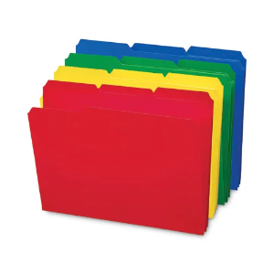 Plastic File Folders, Assorted Colors, 1/3 Cut Tabs, 24 / Box