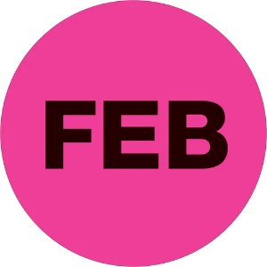 Circle Months of the Year Labels, "FEB", 2", Fluorescent Pink