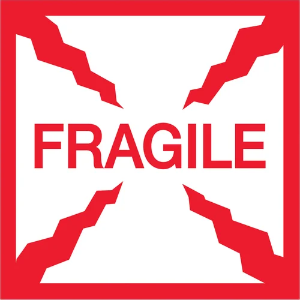 Fragile Shipping Labels - Fragile, Red / White, 4 x 4"