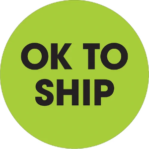 Circle Inventory Control Labels, "OK TO SHIP", 2", Fluorescent Green