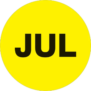 Circle Months of the Year Labels, "JUL", 2", Fluorescent Yellow