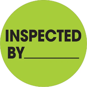 Circle Inventory Control Labels, "INSPECTED BY ________", 2", Fluorescent Green