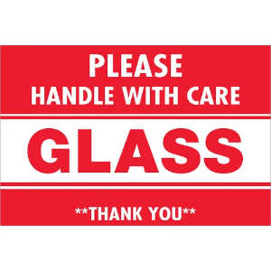 Fragile Shipping Labels - Glass | Handle With Care, Red / White, 2 x 3"