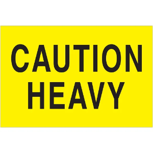 Handling Labels - Caution Heavy, Fluorescent Yellow, 2 x 3"