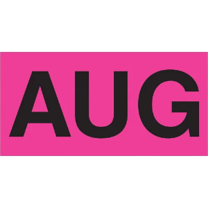 Months of the Year Labels, "AUG", 2 x 3", Fluorescent Pink