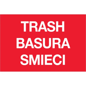 Disposal / Trash Labels, "TRASH BASURA SMIECI", 2 x 3", Fluorescent Red