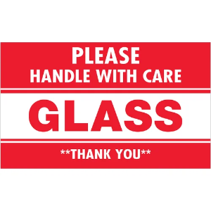 Fragile Shipping Labels - Glass | Handle With Care, Red / White, 3 x 5"