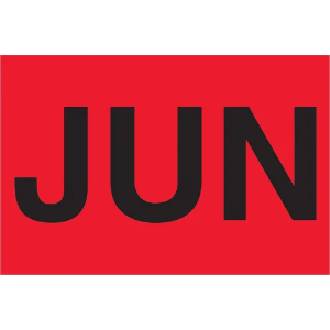 Months of the Year Labels, "JUN", 3 x 6", Fluorescent Red