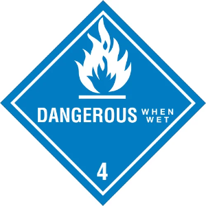 D.O.T. Hazard Labels - Dangerous When Wet - 4, 4 x 4"