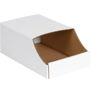 Stackable Corrugated Bin Boxes, 7 x 12 x 4 1/2", White