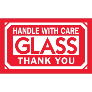 Fragile Shipping Labels - Handle With Care | Glass | Thank You, Red / White, 3 x 5"