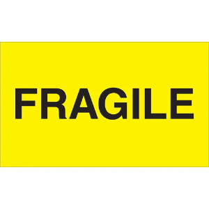 Fragile Shipping Labels - Fragile, Fluorescent Yellow, 3 x 5"