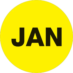 Circle Months of the Year Labels, "JAN", 2", Fluorescent Yellow