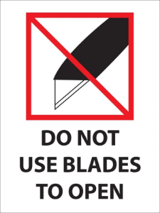 International Safe Handling Labels - Do Not Use Blades to Open, 3 x 4"