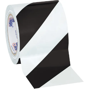 Striped Vinyl Safety Tape, 4" x 36 yds., 7 Mil, Black / White