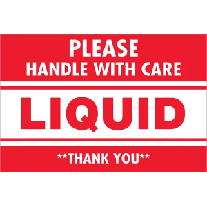 Fragile Shipping Labels - Please Handle With Care | Liquid | Thank You, Red / White, 2 x 3"