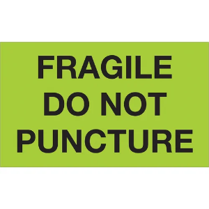 Fragile Shipping Labels - Fragile | Do Not Puncture, Green, 3 x 5"