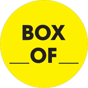 Circle Inventory Control Labels, "BOX ____ OF ____", 2", Fluorescent Yellow