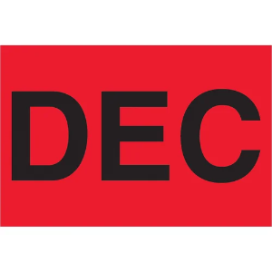 Months of the Year Labels, "DEC", 3 x 6", Fluorescent Red