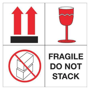 Arrow Shipping Labels - Fragile Do Not Stack, 4 x 4"